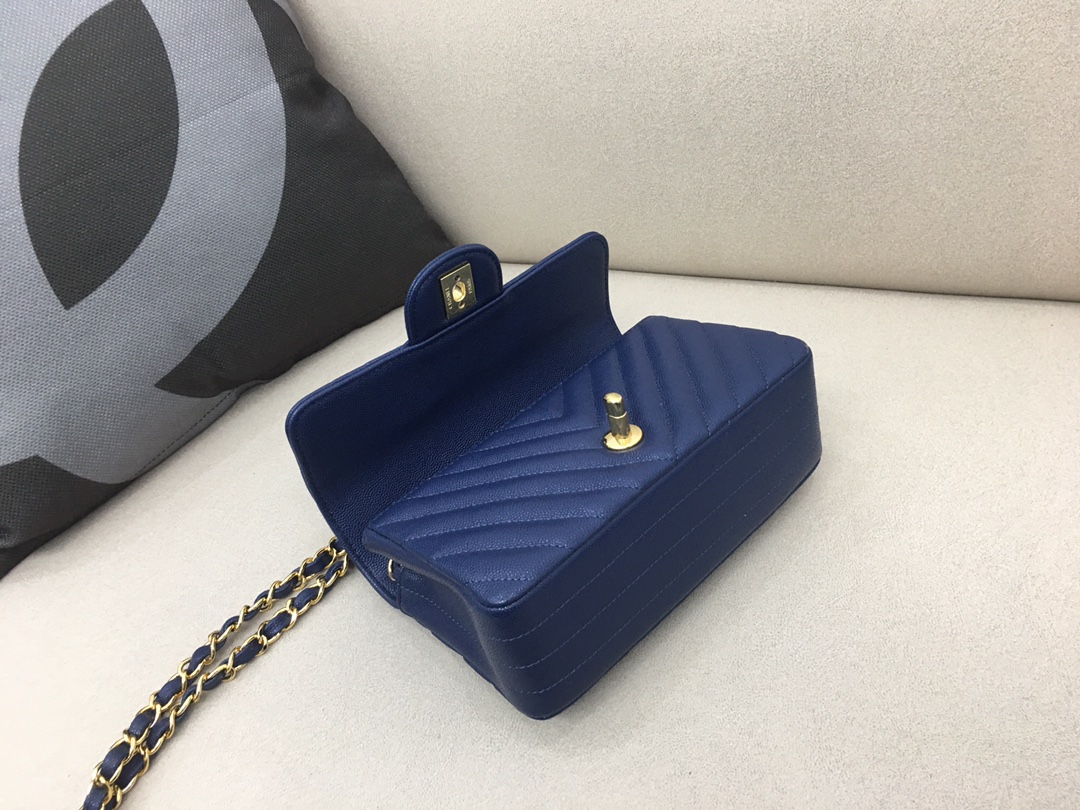 Small Classic Flap Caviar Bag A01116 Dark Blue/Gold